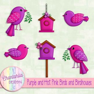 Free purple and hot pink birds and birdhouses