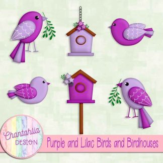 Free purple and lilac birds and birdhouses