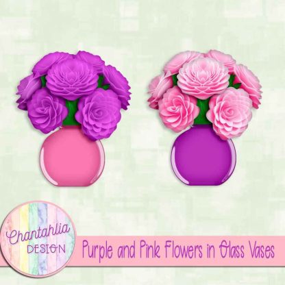 Free purple and pink flowers in glass vases
