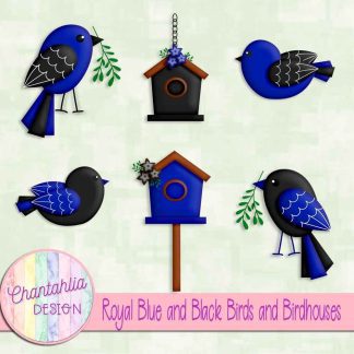 Free royal blue and black birds and birdhouses