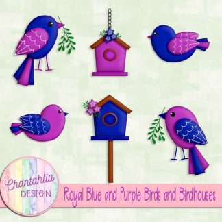 Free royal blue and purple birds and birdhouses
