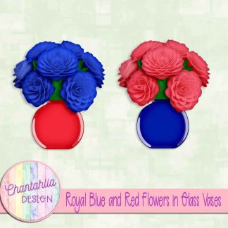 Free royal blue and red flowers in glass vases