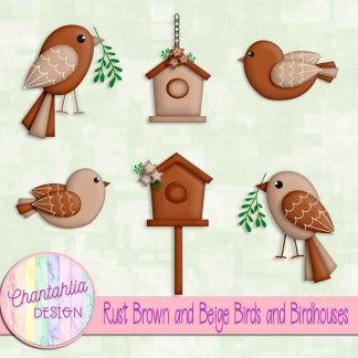 Free rust brown and beige birds and birdhouses