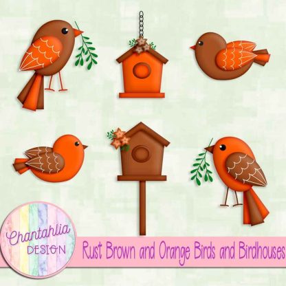 Free rust brown and orange birds and birdhouses