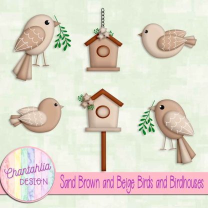 Free sand brown and beige birds and birdhouses