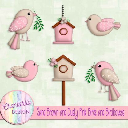 Free sand brown and dusty pink birds and birdhouses