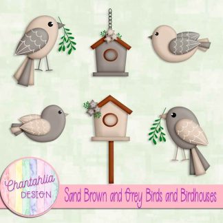 Free sand brown and grey birds and birdhouses
