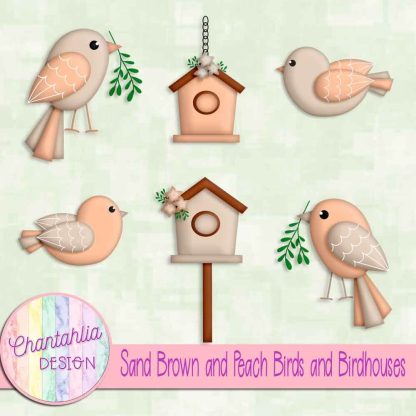 Free sand brown and peach birds and birdhouses