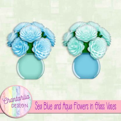 Free sea blue and aqua flowers in glass vases