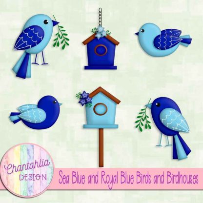 Free sea blue and royal blue birds and birdhouses