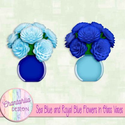 Free sea blue and royal blue flowers in glass vases