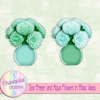 Free sea green and aqua flowers in glass vases