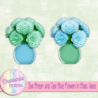 Free sea green and sea blue flowers in glass vases