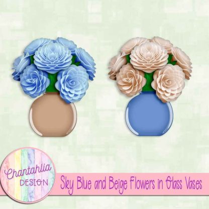 Free sky blue and beige flowers in glass vases