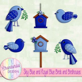 Free sky blue and royal blue birds and birdhouses