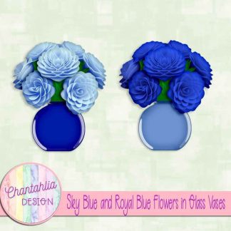Free sky blue and royal blue flowers in glass vases