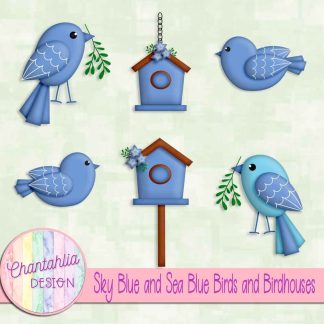Free sky blue and sea blue birds and birdhouses
