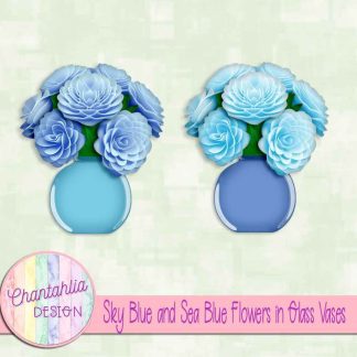 Free sky blue and sea blue flowers in glass vases