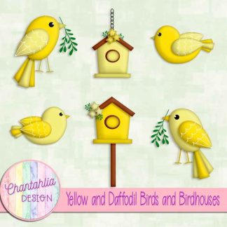 Free yellow and daffodil birds and birdhouses