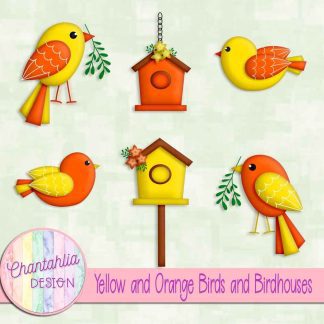 Free yellow and orange birds and birdhouses