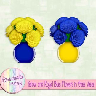 Free yellow and royal blue flowers in glass vases