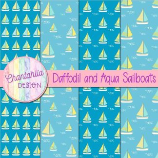 Free daffodil and aqua sailboats digital papers