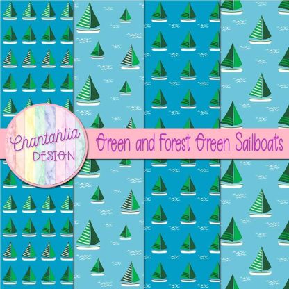 Free green and forest green sailboats digital papers