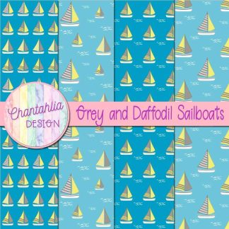 Free grey and daffodil sailboats digital papers