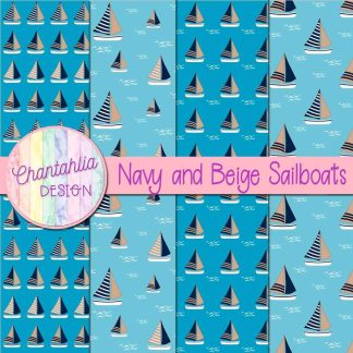 Free navy and beige sailboats digital papers