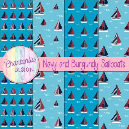 Free navy and burgundy sailboats digital papers