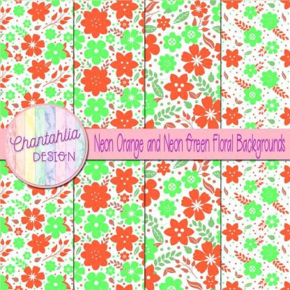 Free neon orange and neon green floral backgrounds