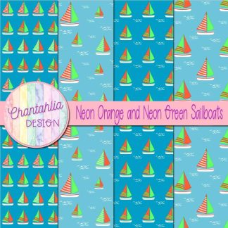 Free neon orange and neon green sailboats digital papers