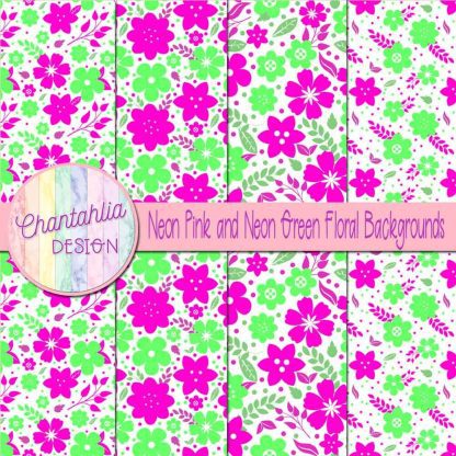 Free neon pink and neon green floral backgrounds