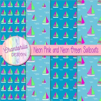 Free neon pink and neon green sailboats digital papers