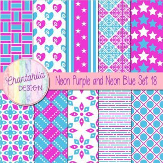 Free neon purple and neon blue digital papers set 18