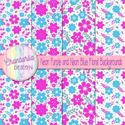 Free neon purple and neon blue floral backgrounds