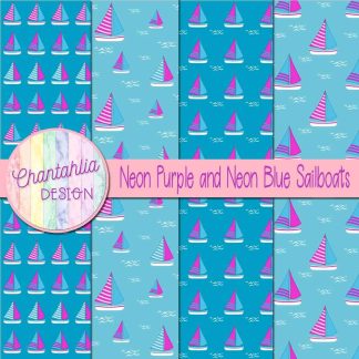 Free neon purple and neon blue sailboats digital papers