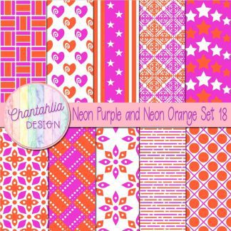 Free neon purple and neon orange digital papers set 18