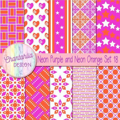 Free neon purple and neon orange digital papers set 18