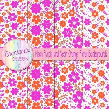 Free neon purple and neon orange floral backgrounds