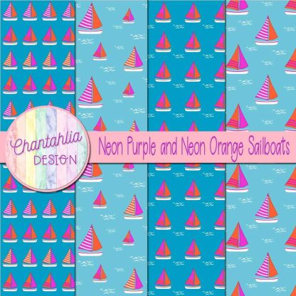 Free neon purple and neon orange sailboats digital papers