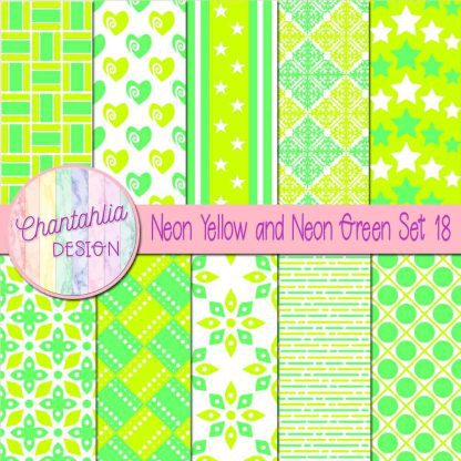 Free neon yellow and neon green digital papers set 18