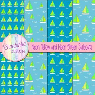 Free neon yellow and neon green sailboats digital papers