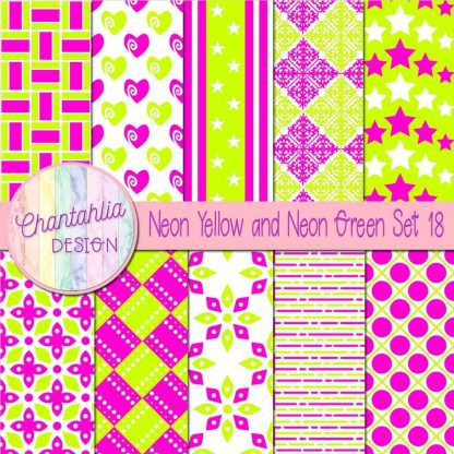 Free neon yellow and neon pink digital papers set 18