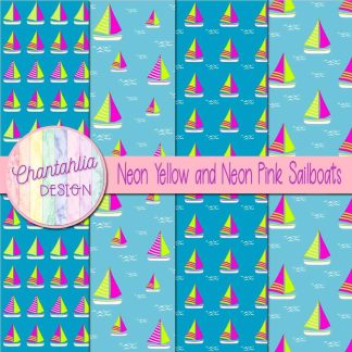 Free neon yellow and neon pink sailboats digital papers