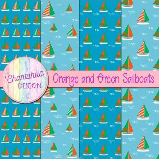 Free orange and green sailboats digital papers