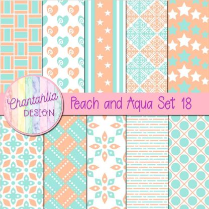 Free peach and aqua digital papers set 18