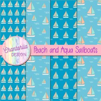 Free peach and aqua sailboats digital papers