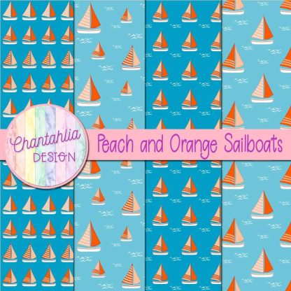 Free peach and orange sailboats digital papers