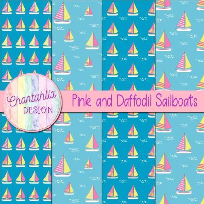 Free pink and daffodil sailboats digital papers